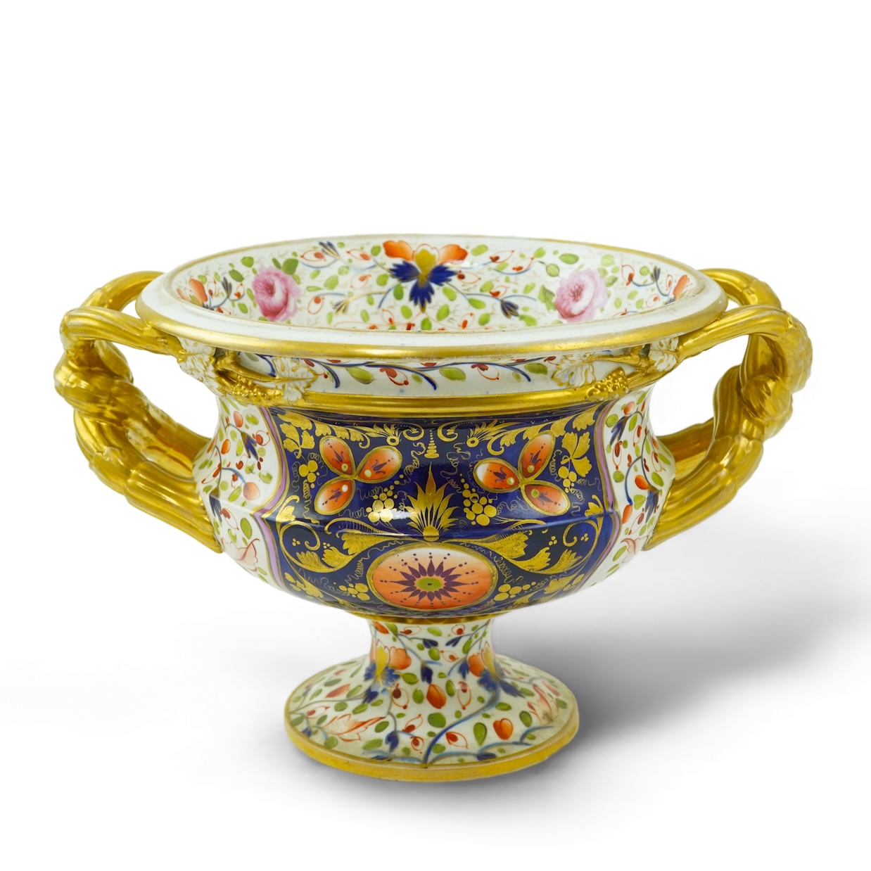 A large Bloor Derby Imari twin handled campana shaped urn, early 19th century